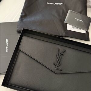 Saint Laurent Uptown Calfskin Leather Envelope Clutch
